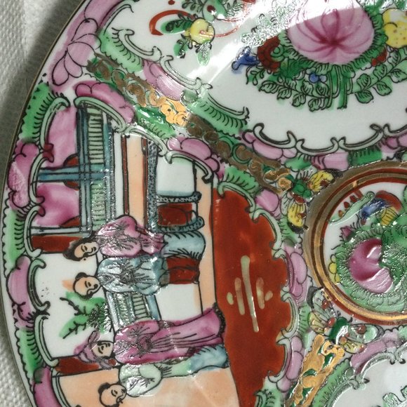 Vintage Chinese Famille Rose Medallion Canton hand painted Porcelain Plate 10.5" - Picture 6 of 8